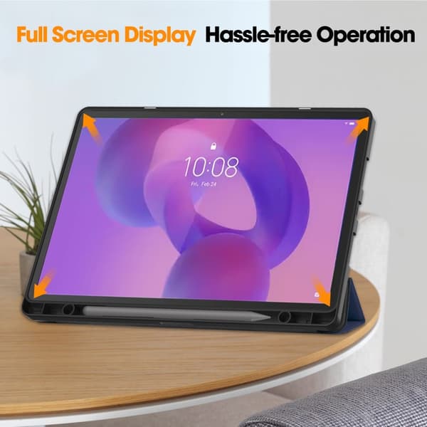 För Lenovo Idea Tab Pro Fodral Tri-Fold Stativ Skal med pennhållare - MörkBlå