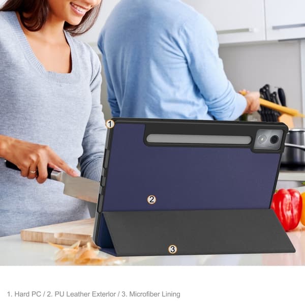 För Lenovo Idea Tab Pro Fodral Tri-Fold Stativ Skal med pennhållare - MörkBlå