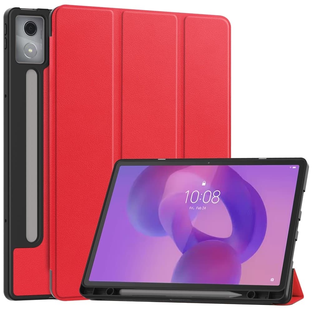 För Lenovo Idea Tab Pro Fodral Tri-Fold Stativ Skal med pennhållare Röd