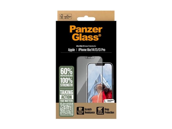 PanzerGlass Ultra-Wide Fit Displaybeskyttelsesglas Apple iPhone 13, iPhone 13 Pro, iPhone 14, iPhone 16e 1 stk antibakteriel, Anti-Fingerprint, ridse