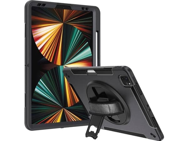 4smarts GRIP - Bakre skydd för surfplatta - polykarbonat, gummi, termoplastisk polyuretan (TPU) - svart - för Apple 12,9-tums iPad Pro (3:e generatio