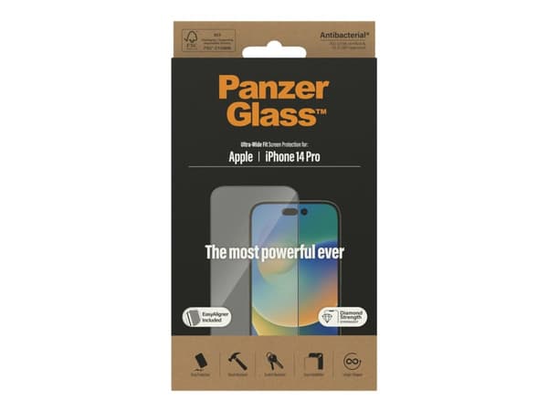 PanzerGlass - Skärmskydd för mobiltelefon - ultrabred passning - glas - ramfärg svart - för Apple iPhone 14 Pro