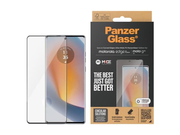 PanzerGlass - Skjermbeskyttelse for mobiltelefon - ultra-bred passform, buede kanter - glass - rammefarge svart - for Motorola Edge 50 Fusion; Moto G