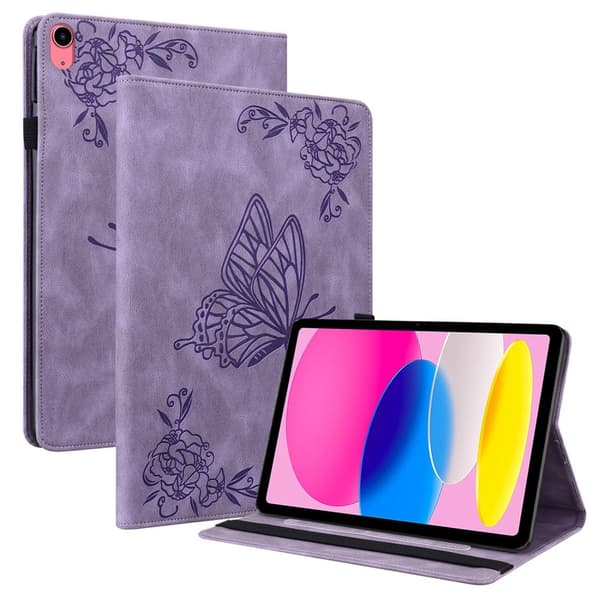 Läderfodral iPad 10.9 10th Gen (2022) Fjärilar Lila