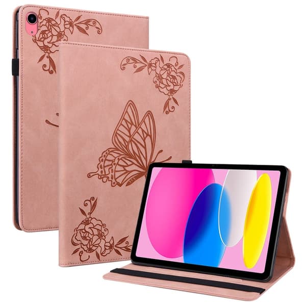 Läderfodral iPad 10.9 10th Gen (2022) Fjärilar Rosa