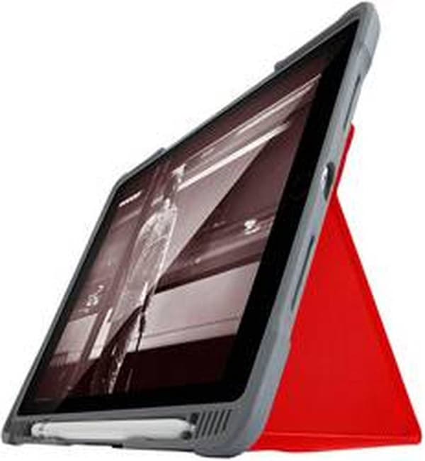 STM dux Plus Duo - Flip-etui til tablet - polycarbonat, termoplastisk polyurethan (TPU) - rød - til Apple 10,2" iPad (7. generation)