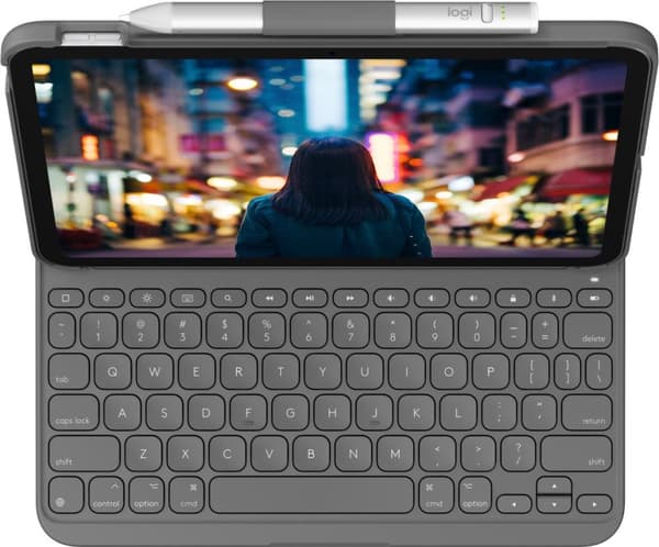 Logitech Slim Folio - Näppäimistö ja foliokotelo - langaton - Bluetooth LE - QWERTY - US International - Oxford Grey (920-011413)
