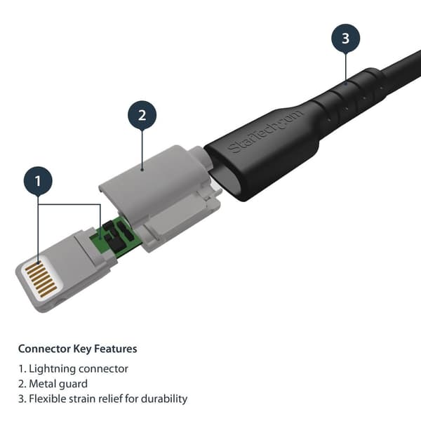 StarTech.com Premium USB-A-Lightning-kaapeli 2 m musta - USB Type A - Lightning Charge & Sync -latauskaapeli - Vahvistettu aramidikuiduilla - Apple MF