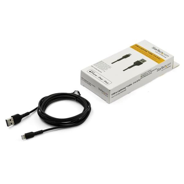 StarTech.com Premium USB-A-Lightning-kaapeli 2 m musta - USB Type A - Lightning Charge & Sync -latauskaapeli - Vahvistettu aramidikuiduilla - Apple MF
