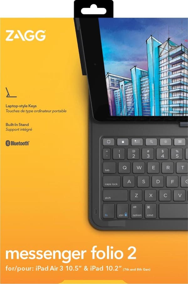 ZAGG Messenger Folio 2 - tastatur og folio-etui - Bluetooth - QWERTZ - Tysk - kultastatur, trækulshylster - til Apple 10,2" iPad (7. generation, 8. ge