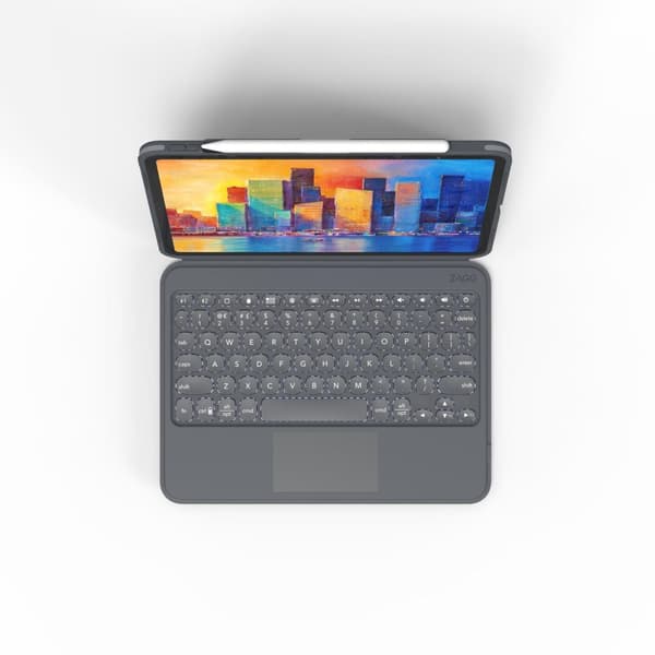 ZAGG Pro Keys - tangentbord och foliofodral - med styrplatta - bakgrundsbelyst - Bluetooth - QWERTZ - Tyska - svart/grå tangentbord, svart/grå skal -