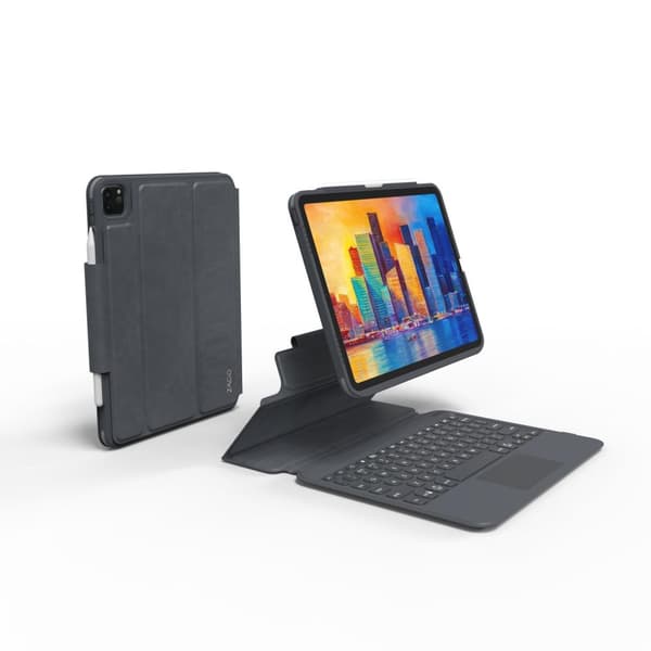 ZAGG Pro Keys - tangentbord och foliofodral - med styrplatta - bakgrundsbelyst - Bluetooth - QWERTZ - Tyska - svart/grå tangentbord, svart/grå skal -