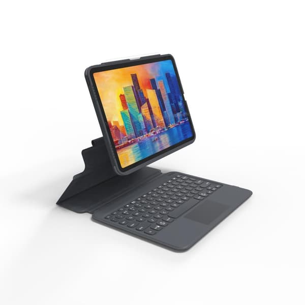 ZAGG Pro Keys - tangentbord och foliofodral - med styrplatta - bakgrundsbelyst - Bluetooth - QWERTZ - Tyska - svart/grå tangentbord, svart/grå skal -