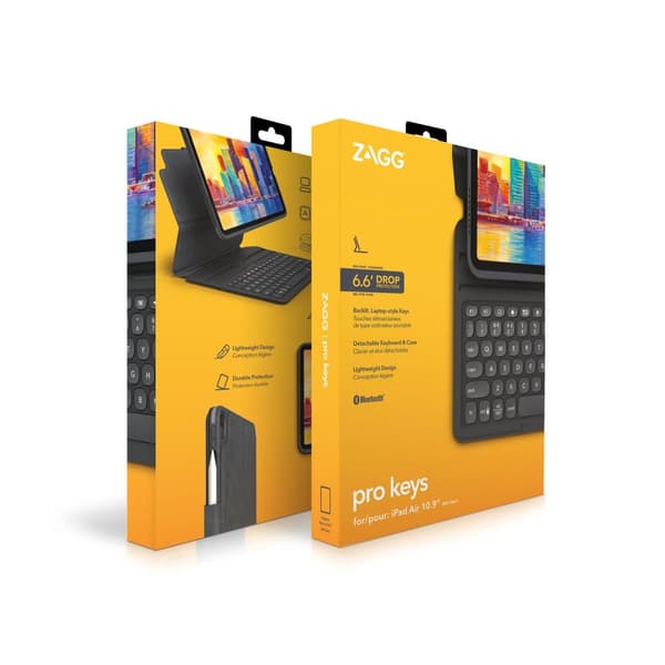 ZAGG Pro Keys - näppäimistö ja foliokotelo - taustavalaistu - Bluetooth - QWERTZ - saksalainen - musta/harmaa näppäimistö, musta/harmaa kotelo - Apple