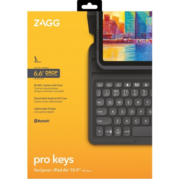 ZAGG Pro Keys - näppäimistö ja foliokotelo - taustavalaistu - Bluetooth - QWERTZ - saksalainen - musta/harmaa näppäimistö, musta/harmaa kotelo - Apple