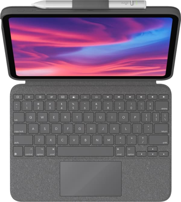 Logitech Combo Touch irrotettava näppäimistökotelo iPadille (10. sukupolvi) - Näppäimistö ja Foliokotelo - Ohjauslevyllä - Taustavalo - Apple Smart Co