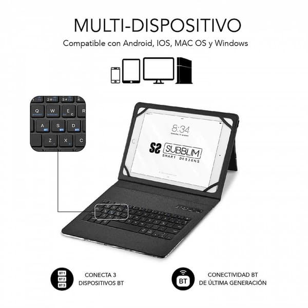 Subblim Tangentbordskåpa Keytab Pro Bluetooth Universal Up To 10.1´´ Blå