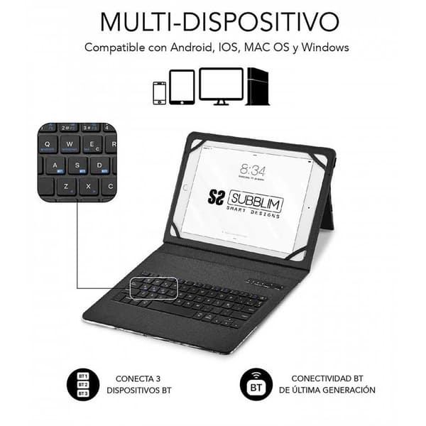 Subblim Tangentbordskåpa Keytab Pro Bluetooth Universal Up To 10.1´´ Flerfärgad