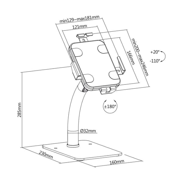 Maclean MC-468W Universal Tablet Stand Holder Låsbar 7,9" - 11" Bord- eller vægmontering Offentlig Display Kiosk Robust tyverisikring