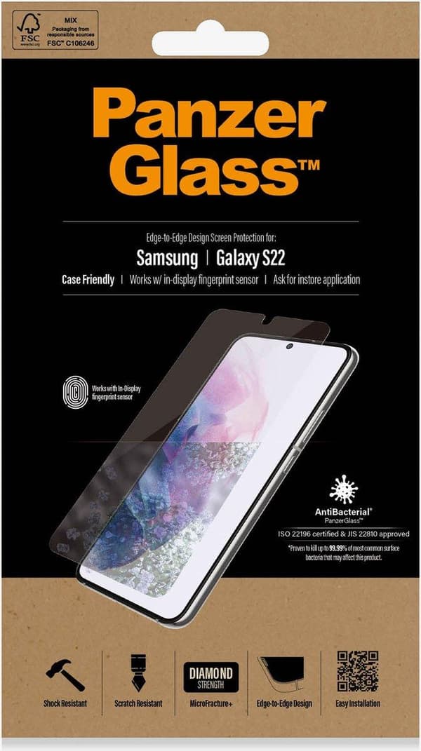 PanzerGlass Anti-Bacterial Case Friendly Skärmskydd till Samsung Galaxy S22 - Svart