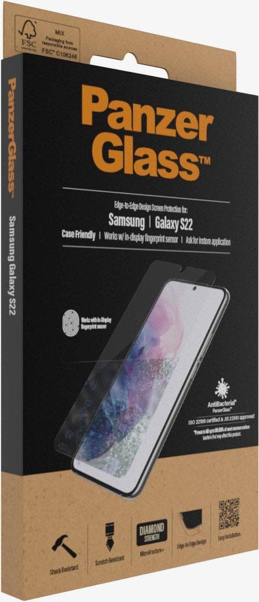 PanzerGlass Anti-Bacterial Case Friendly Skärmskydd till Samsung Galaxy S22 - Svart