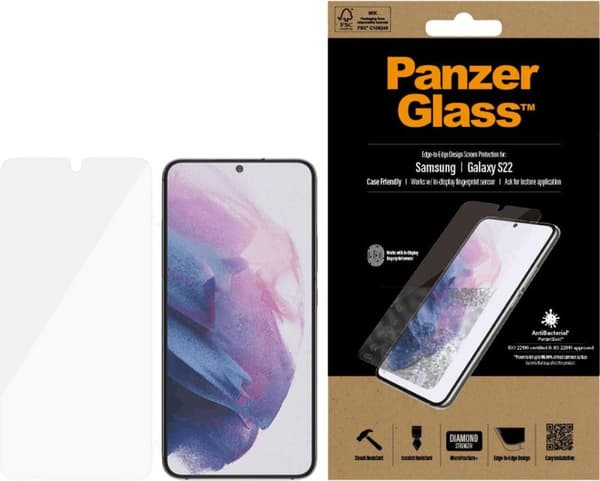 PanzerGlass Anti-Bacterial Case Friendly Skärmskydd till Samsung Galaxy S22 - Svart