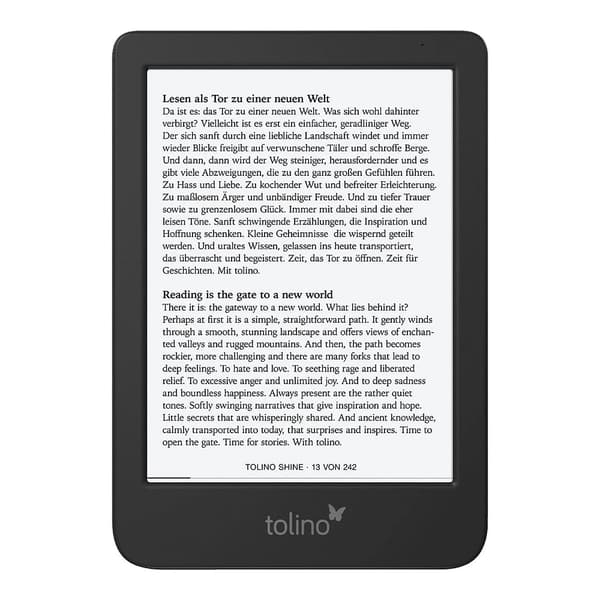Tolino Shine 6" eBook Reader – E Ink-skjerm, 16 GB, Støtte for EPUB og PDF Sort