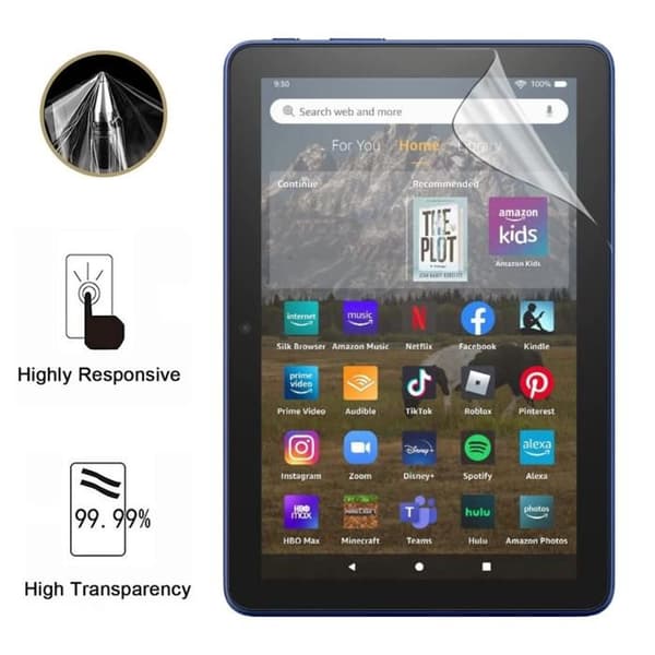 Skyddsskärm - Phonillico - Amazon Fire HD 8 Plus (2022) - Paket 2 - Motståndskraftig Plastfilm - Ultratunn