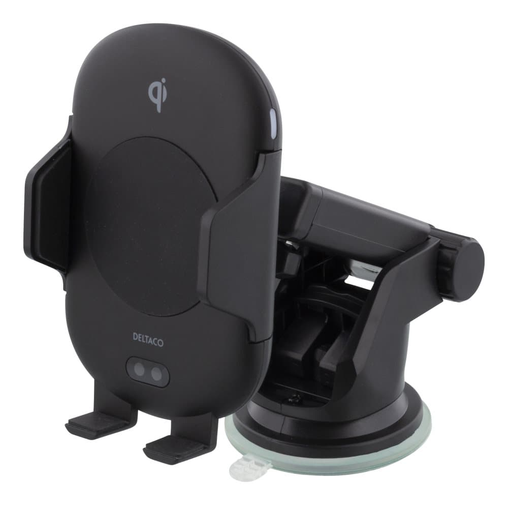 DELTACO Fast wireless charger with IR sensor, 10W, suction cup, vent c