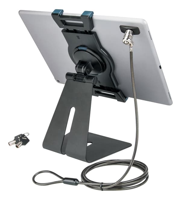 Universal tablet desk stand, wire lock, 360 rotation, black