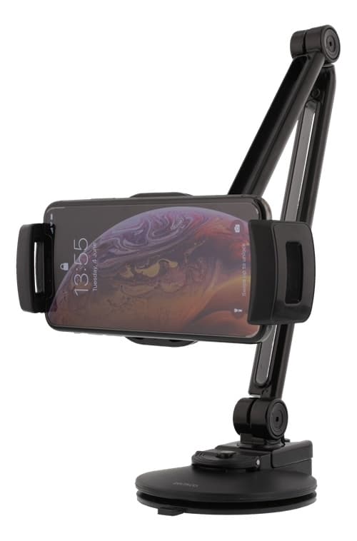 DELTACO 2-in-1 smartphone/tablet stand, suction cup, clamp, black