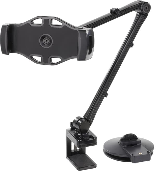DELTACO 2-in-1 smartphone/tablet stand, suction cup, clamp, black