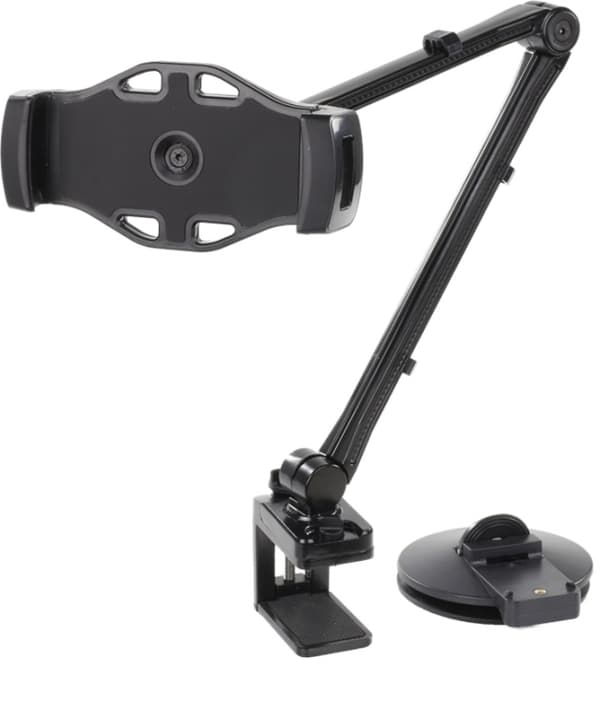 DELTACO 2-in-1 smartphone/tablet stand, suction cup, clamp, black Sort