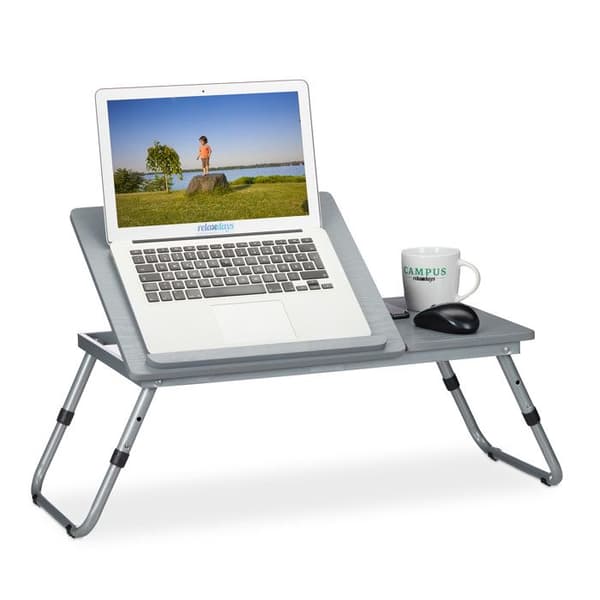 Relaxdays Laptopbord, justerbar höjd, hopfällbar, lutande arbetsyta, 44x73x34,5 cm, grå