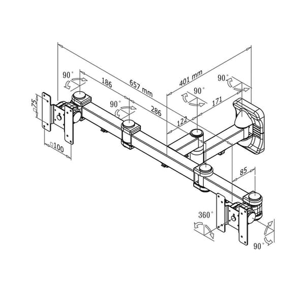 Neomounts FPMA-W960D/Držák displeje/na stěnu/10-27"/sklopný/3 čepy/VESA 100X100/nosn. 2x6kg/2 displeje/černý