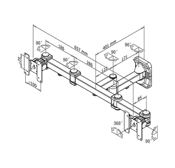 Neomounts FPMA-W960D/Držák displeje/na stěnu/10-27"/sklopný/3 čepy/VESA 100X100/nosn. 2x6kg/2 displeje/černý