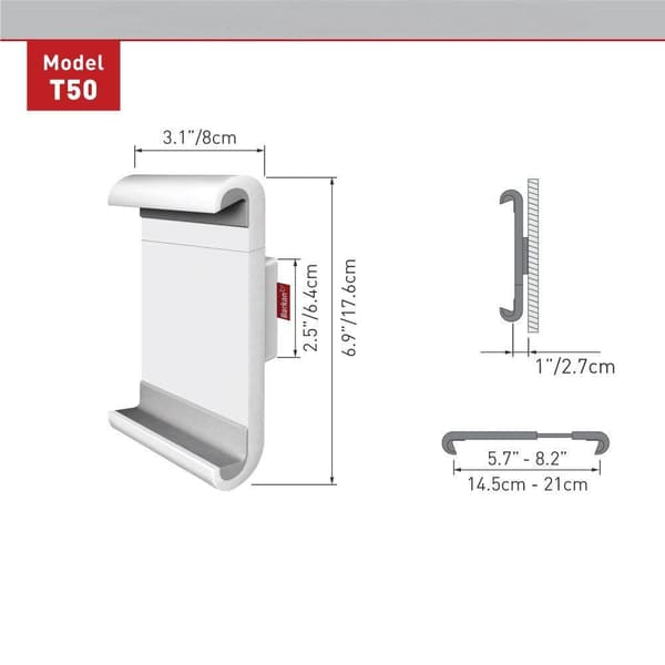 SUPORT de perete BARKAN, pt 1 TV/monitor plat, diag. max 7 inch, rotatie, max tablete, "T50" Hvid