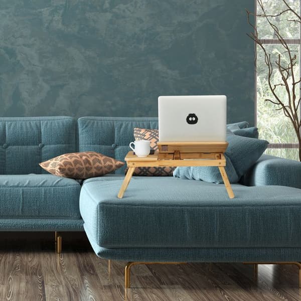 Relaxdays Skrivbord för säng och soffbord för bärbar dator, i bambu, hopfällbar, höjd och lutning justerbar, natur