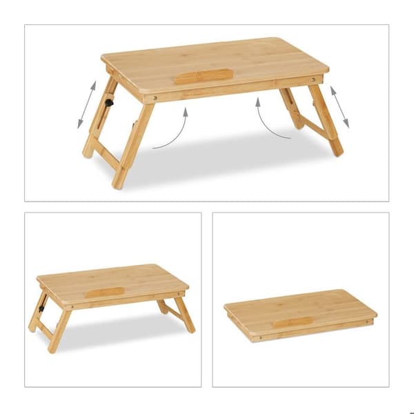 Relaxdays Skrivbord för säng och soffbord för bärbar dator, i bambu, hopfällbar, höjd och lutning justerbar, natur