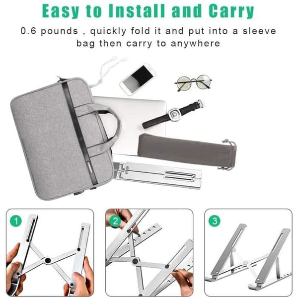Stillcool® hopfällbart ställ för bärbar dator Halkfritt ställ för bärbar dator Flervinkel PR-surfplatta iPad Aluminiumlegering Silver
