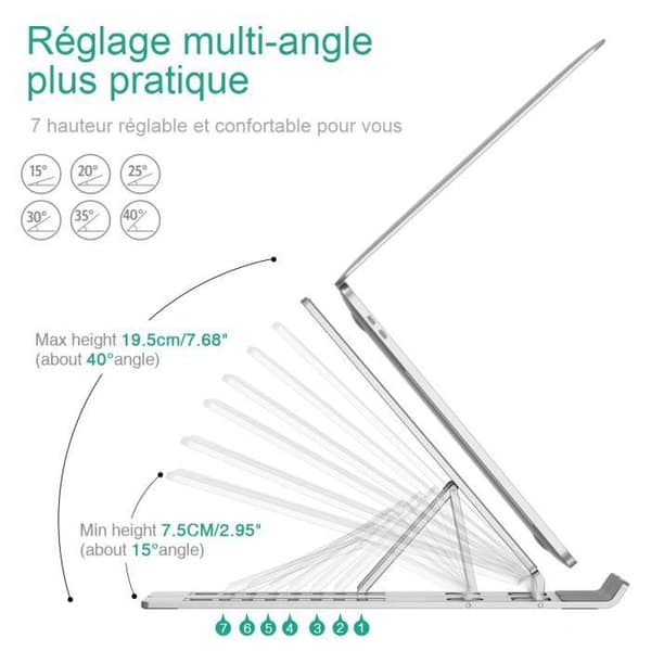 Ventilerat bärbar stativ, bärbar datorstativ i aluminium, justerbar bärbar datorstativ, för MacBook, surfplatta, andra bärbara datorer (1