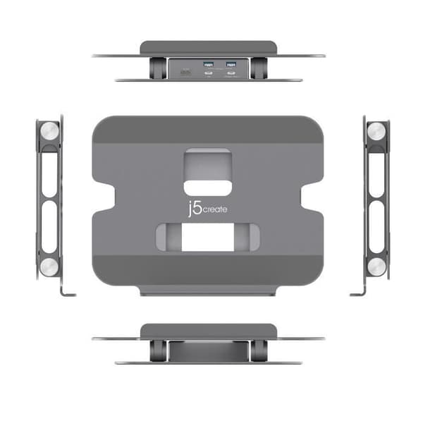 j5create JTS327 Multi-Angle Laptop Stand med 4K Dock, stålgrå