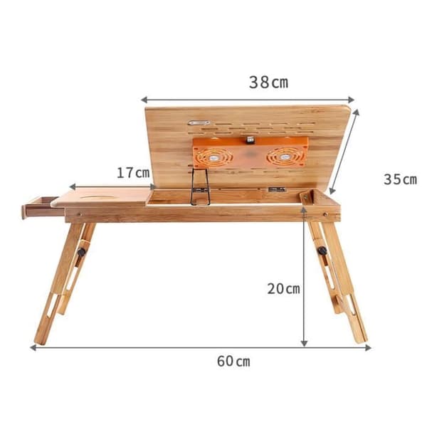 TEMPSA Laptop Bord USB Fläkt Sängbord - Tablet PC Support Låda - Vikbar bambu