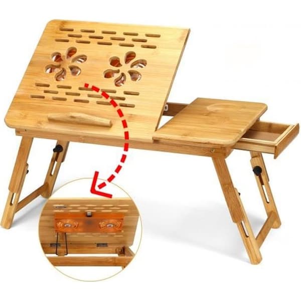 TEMPSA Laptop Bord USB Fläkt Sängbord - Tablet PC Support Låda - Vikbar bambu