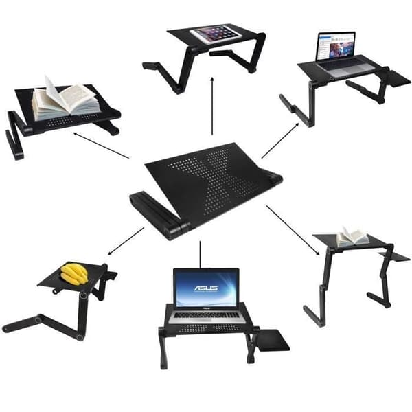 PC-stöd Datorbord Tablettsäng Vikbar bärbar bärbar dator 360° Justerbar Aluminium Svart