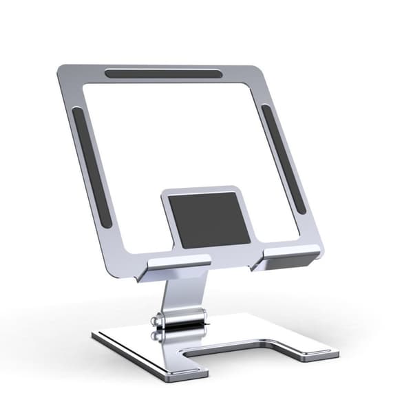 INF Sammenleggbar nettbrettholder i metall, justerbar iPad-holder til skrivebord med 360° rotasjon