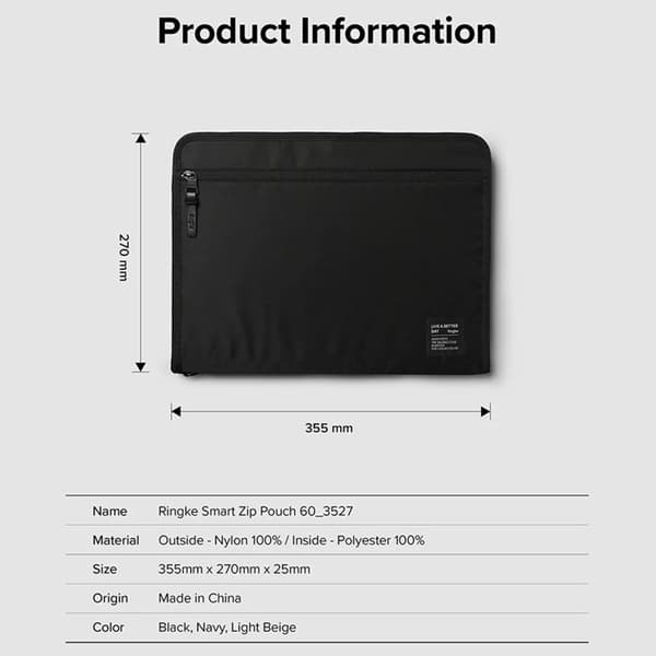 Ringke - Smart Zip Pouch för tablet / bärbar dator (upp till 13 tum) - Ljus beige