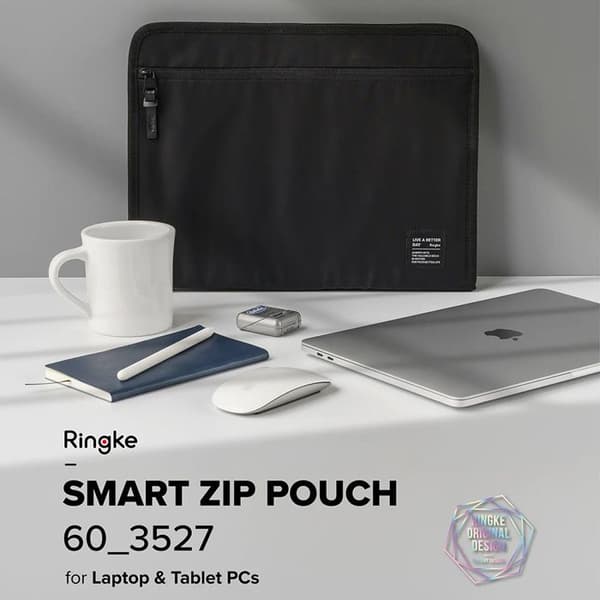 Ringke - Smart Zip Pouch för tablet / bärbar dator (upp till 13 tum) - Ljus beige