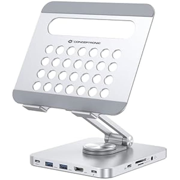CONCEPTRONIC DONN26G 8 i 1 USB 3.2 Gen 1 tablettställ, 360° roterbar bas, hopfällbar, justerbar höjd