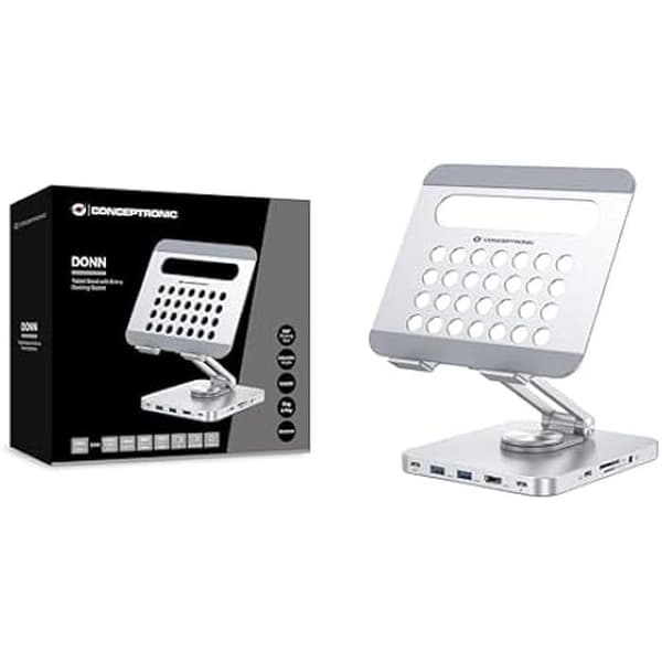 CONCEPTRONIC DONN26G 8 i 1 USB 3.2 Gen 1 tablettställ, 360° roterbar bas, hopfällbar, justerbar höjd